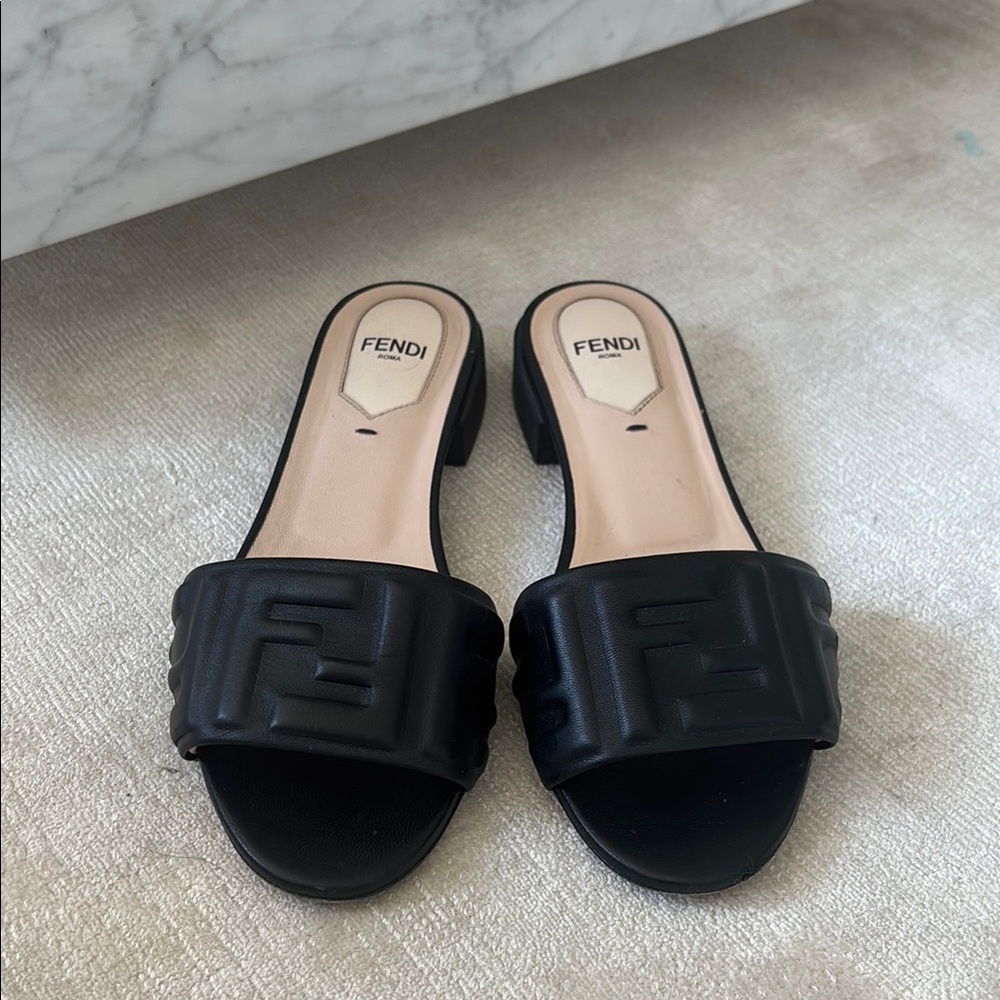 Fendi Black Slides with FF Logo 36.5